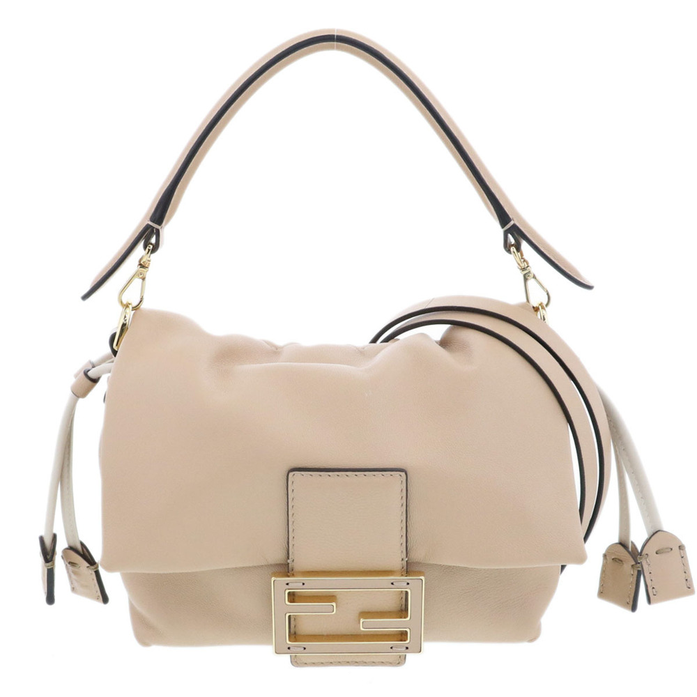FENDI Mamma Bucket Shoulder Bag Leather Beige